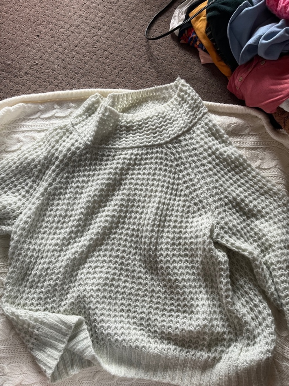Maeve by Anthropologie White/Gray XL large waffle knot Textured Knit Sweater.